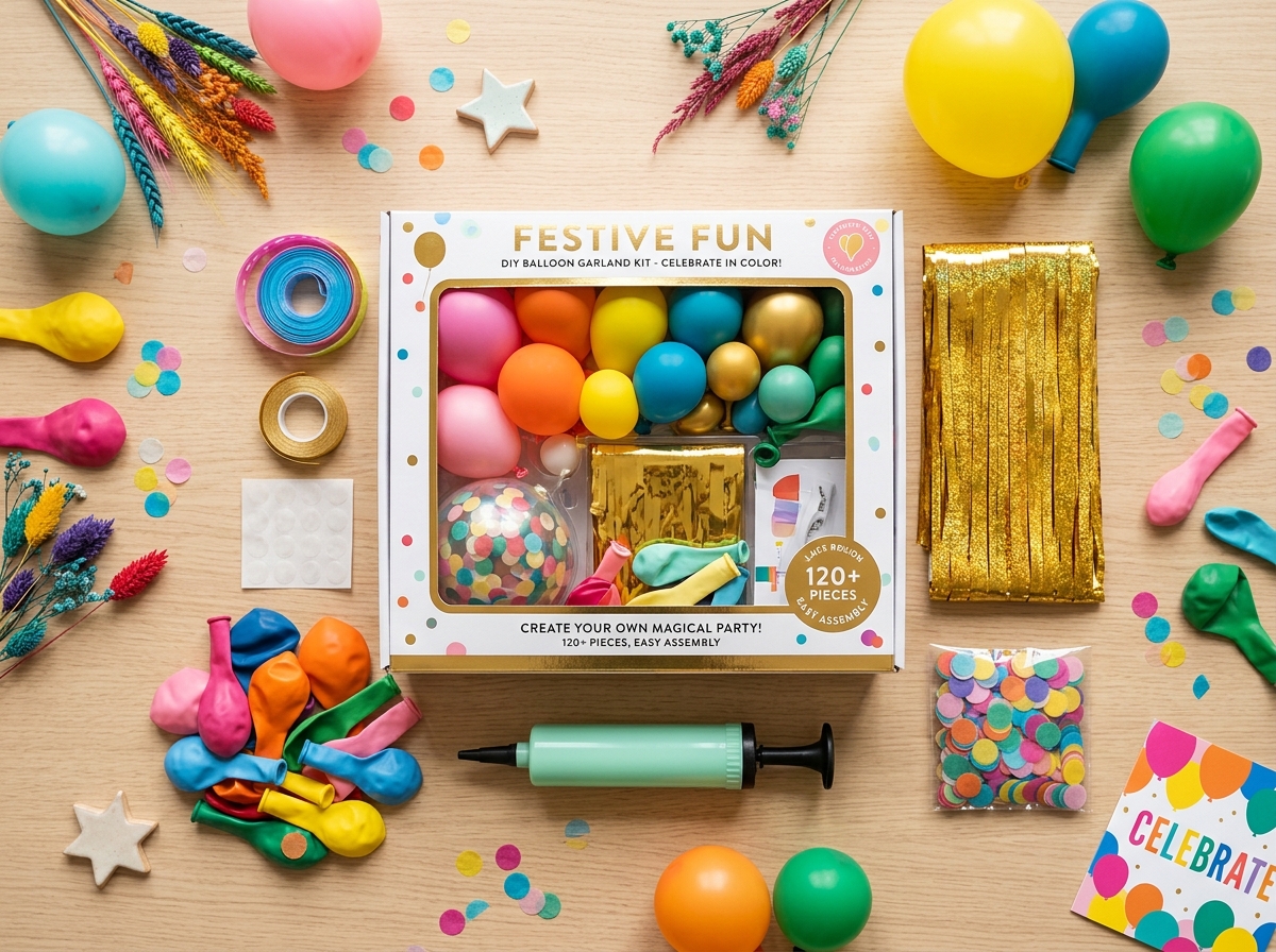 Kit de fiesta Ornami con globos y cortina metálica